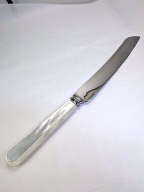 Vintage Raimond Sheffield England Pearl Handle Cake Knife 12.5" Serrated Stainle